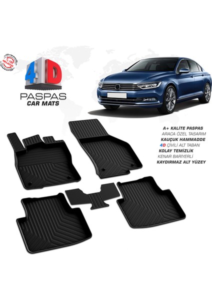 Volkswagen Passat B8 4D Havuzlu Paspas 2015 - 2023 Model