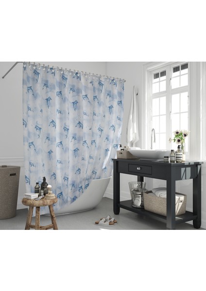 Banyo Perdesi Yunus Desen Yerli Üretim Duş Perdesi Plastik C-Halka Hediye 180X200CM Banyo Perdeleri fiyatları