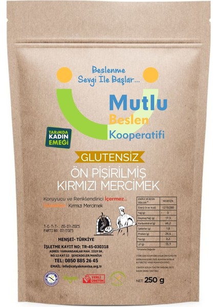 Ön Pişirilmiş Kırmızı Mercimek Unu Glutensiz 250 G