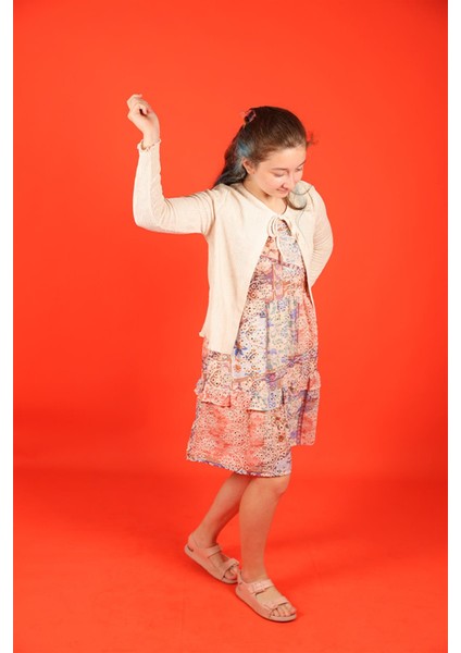 05 14 Yaş Kız Çocuk Renkli Etnik Elbise Hırka Takım fiyatları