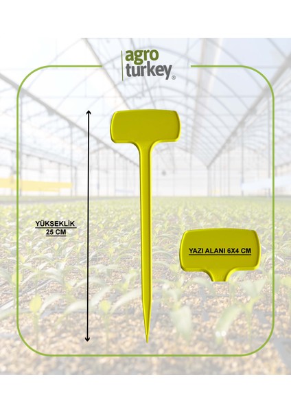 Agro Turkey | Bitki Etiketi - Fidan Etiketi - Fide Tanıma Etiketi - Sarı - 10 Adet - 6x4x25 Cm