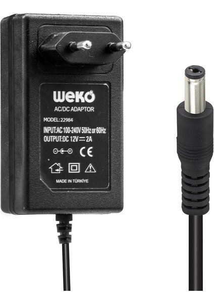 12 Volt - 2 Amper 5.5*2.1 Uçlu Plastik Kasa Priz Tipi Adaptör