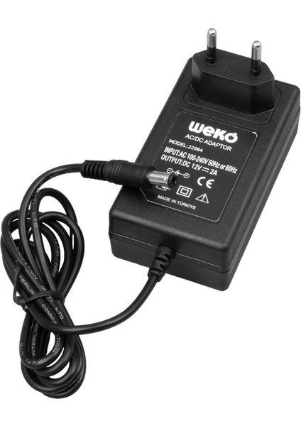 12 Volt - 2 Amper 5.5*2.1 Uçlu Plastik Kasa Priz Tipi Adaptör
