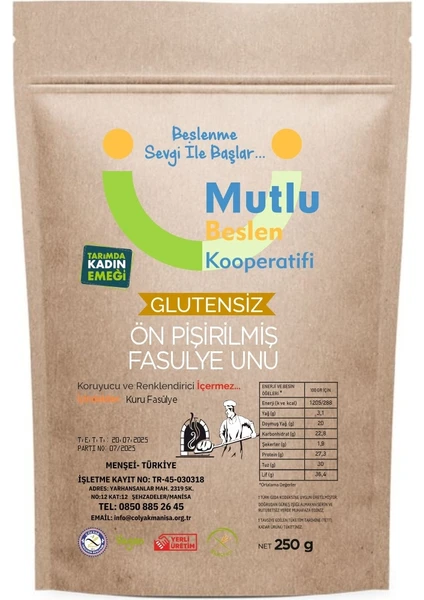 Mutlu Beslen Kooperatifi Ön Pişirilmiş Fasülye Unu Glutensiz 250 G