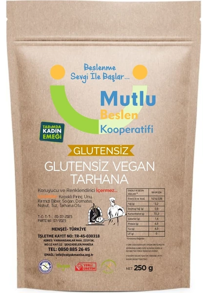 Mutlu Beslen Kooperatifi Vegan Tarhana Glutensiz 250 G