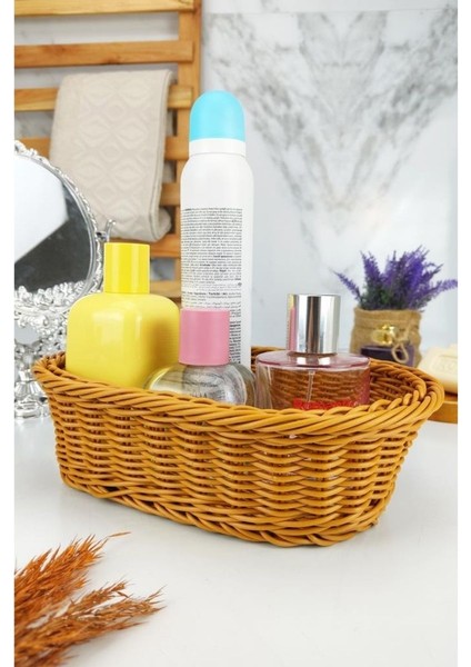 Rattan Banyo ve Makyaj Organizer Sepeti Oval Ekmeklik 24 cm Kahverengi - YK1447