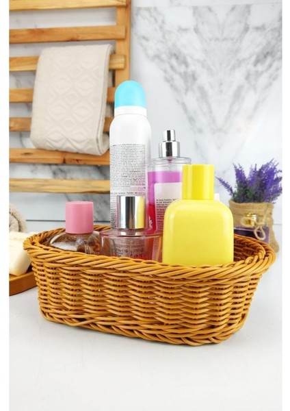Rattan Banyo ve Makyaj Organizer Sepeti Oval Ekmeklik 24 cm Kahverengi - YK1447