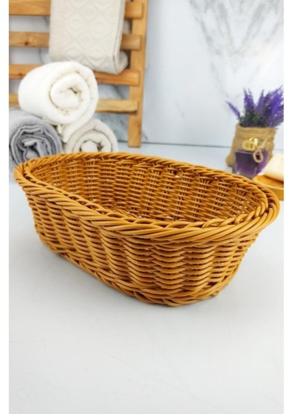 Rattan Banyo ve Makyaj Organizer Sepeti Oval Ekmeklik 24 cm Kahverengi - YK1447