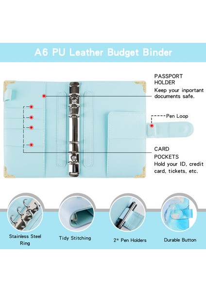 A6 Deri Yaprak Bütçe Not Defteri - Mavi (Yurt Dışından)