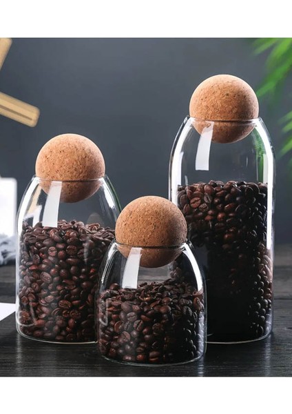 Top Mantar Kapaklı Cam Kavanoz ve Baharatlık Seti Düz 3'lü