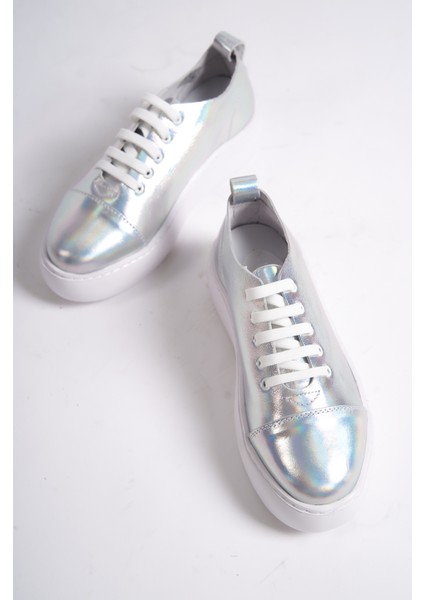 MB6304-GS Kadın Kalın Taban Gümüş Sim Hakiki Deri Sneaker & Spor Ayakkabı