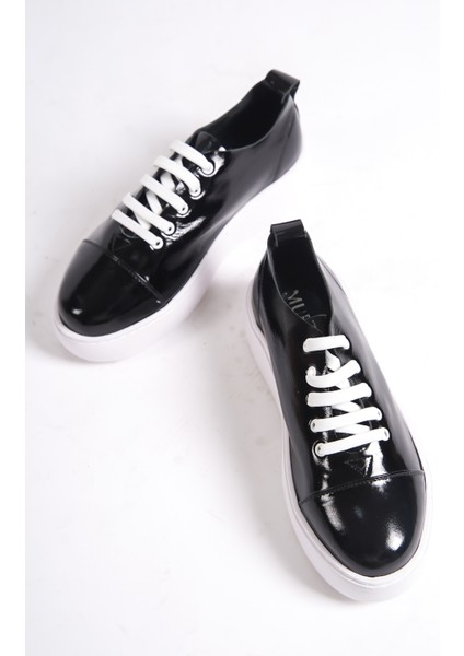 MB6304-RS Kadın Kalın Taban Rugan Siyah Sneaker & Spor Ayakkabı