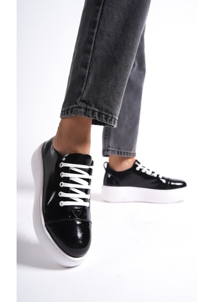 MB6304-RS Kadın Kalın Taban Rugan Siyah Sneaker & Spor Ayakkabı