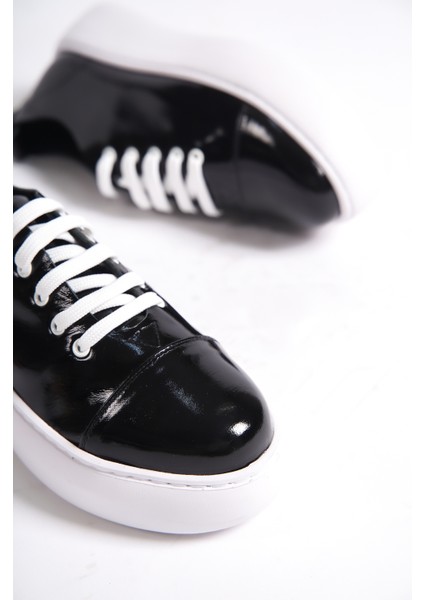 MB6304-RS Kadın Kalın Taban Rugan Siyah Sneaker & Spor Ayakkabı