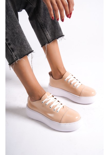 MB6304-PR Kadın Kalın Taban Pudra Rugan Sneaker & Spor Ayakkabı