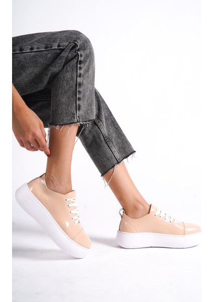 MB6304-PR Kadın Kalın Taban Pudra Rugan Sneaker & Spor Ayakkabı