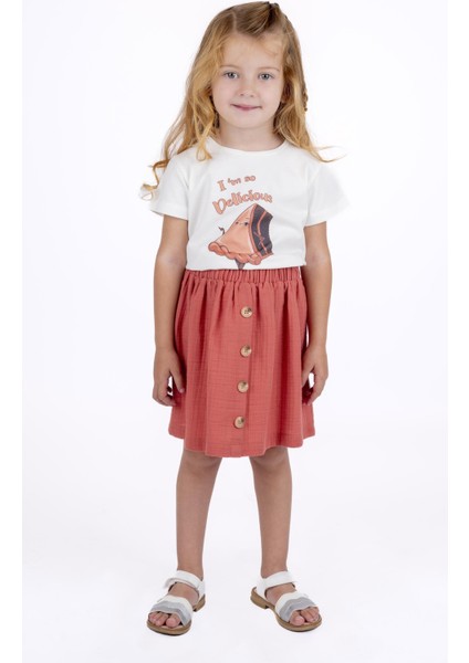 Kız Çocuk Süs Düğmeli Beli Lastikli Etek