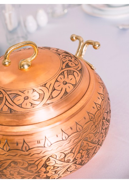 Bakır Tencere Ağır İşlemeli Tombul Model 5 lt fiyatları