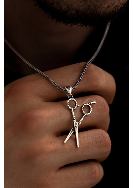 Erkek Gümüş Kolye - Makas Figürlü Erkek Gümüş Kolye Tilki Kuyruğu Zincirli fiyatları