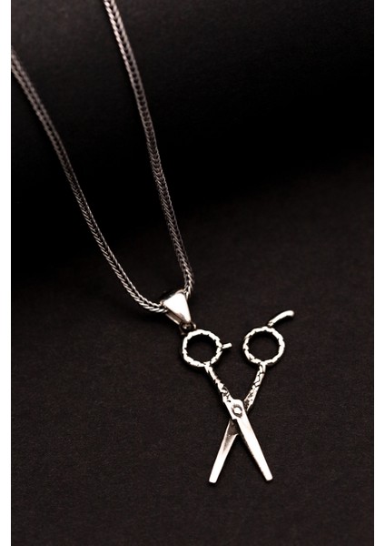 Erkek Gümüş Kolye - Makas Figürlü Erkek Gümüş Kolye Tilki Kuyruğu Zincirli modelleri