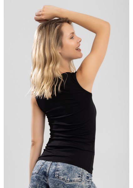 Kadın Bisiklet Yaka Kolsuz Bady Tişört 6115 Siyah modelleri