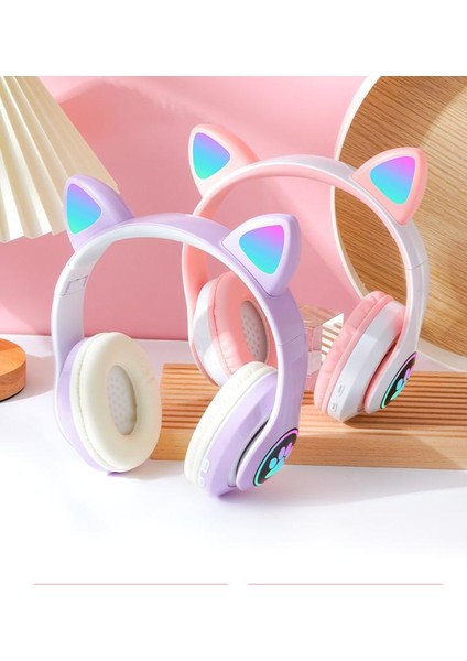 Kedi Kulakları Parlayan Başa Takılan Kablosuz Bluetooth Kulaklık (Yurt Dışından)
