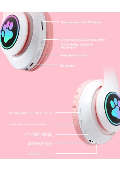Kedi Kulakları Parlayan Başa Takılan Kablosuz Bluetooth Kulaklık (Yurt Dışından)