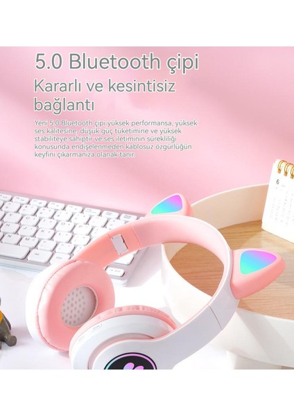 Kedi Kulakları Parlayan Başa Takılan Kablosuz Bluetooth Kulaklık (Yurt Dışından)