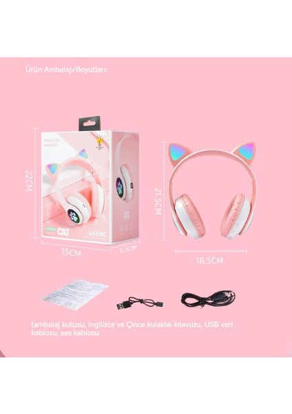 Kedi Kulakları Parlayan Başa Takılan Kablosuz Bluetooth Kulaklık (Yurt Dışından)