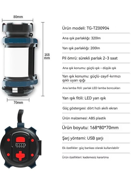 Açık Çok Fonksiyonlu LED Şarj Edilebilir El Lambası (Yurt Dışından)