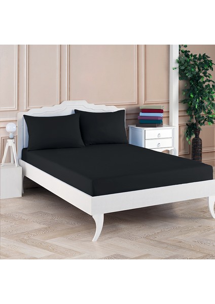 Coté Blanc %100 Pamuk Ranforce Çift Kişilik Lastikli Çarşaf Seti 160X200 Siyah