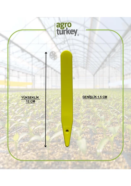 Agro Turkey | Bitki Etiketi - Fidan Etiketi - Fide Tanıma Etiketi - 100 Adet - Sarı - 1.5 X 12.5 Cm