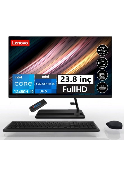 Ideacentre Aıo 3 24IAP7 Intel® Core™ I5-12450H 16GB 512GB SSD 23.8" Dos Aıo Masaüstü Bilgisayar FF0GH00TKTX06+ZETTAUSBBELLEK