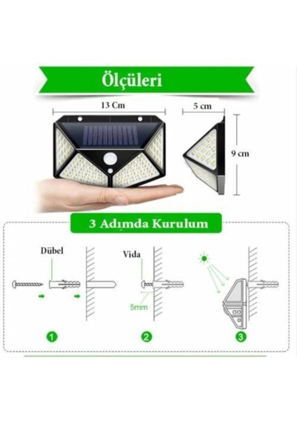 4 Adet 100 Ledli Güneş Enerjili Solar Aydınlatma Bahçe Aydınlatması