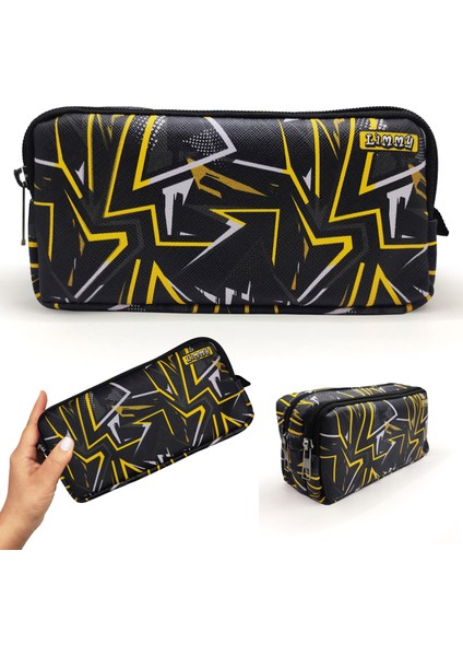 Kalem Kutusu Siyah Kamuflaj Kalemkutu Vegan Deri Iki Bölmeli Kalemlik