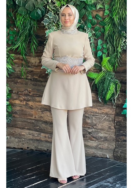 RİBAS Abiye Pantolonlu Takım R127 Bej