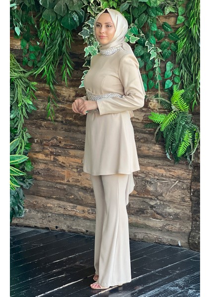 RİBAS Abiye Pantolonlu Takım R127 Bej fiyatları