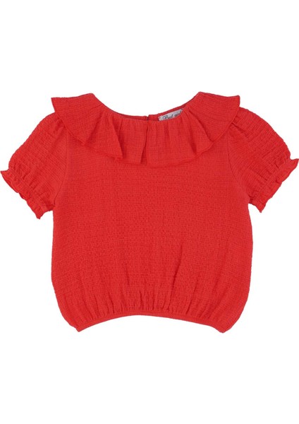 Kız Çocuk Yakası Volanlı Yarım Kollu Bluz fiyatları