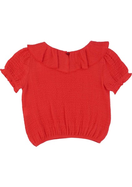Kız Çocuk Yakası Volanlı Yarım Kollu Bluz modelleri
