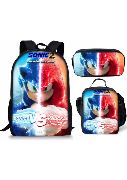 Sonic Sırt Çantası Sonic2 Öğrenci Okul Çantası Çocuk Yemek Çantası Kalem Kutusu Üç Parçalı Set (Yurt Dışından)