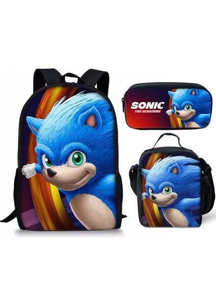 Sonic Sırt Çantası Sonic2 Öğrenci Okul Çantası Çocuk Yemek Çantası Kalem Kutusu Üç Parçalı Set (Yurt Dışından)