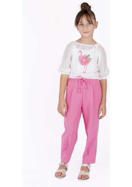 Kız Çocuk Yarım Kollu Baskılı Bluz Takım