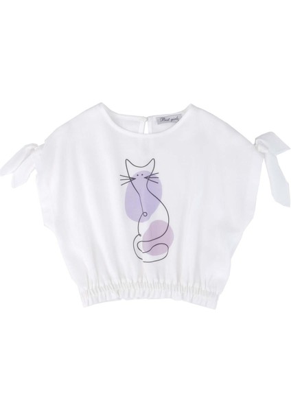 Kız Çocuk Baskılı Kol Bağlamalı Crop Bluz fiyatları