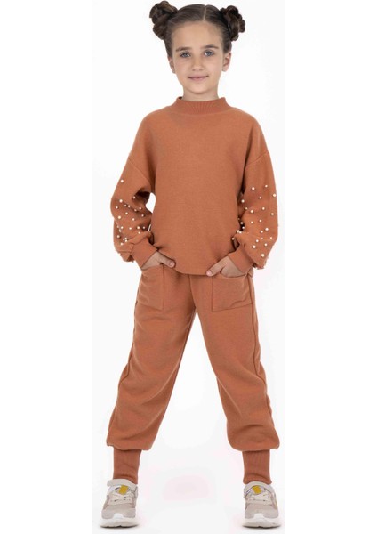 Kız Çocuk Balon Kollu Inci Detaylı Sweatshırt