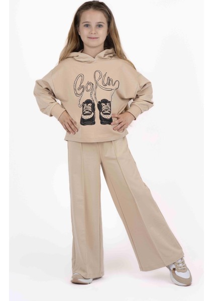 Kız Çocuk Baskılı Kapüşonlu Sweatshırt