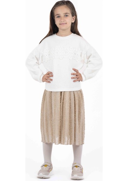 Kız Çocuk Dantel Işlemeli Sweatshırt