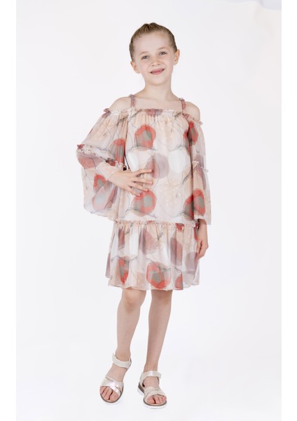 Kız Çocuk Desenli Kayık Yaka Elbise