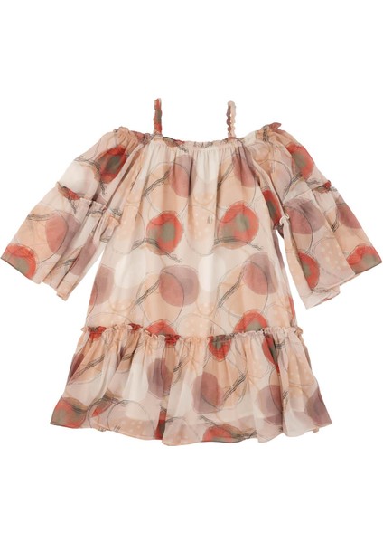 Kız Çocuk Desenli Kayık Yaka Elbise modelleri