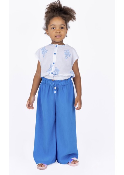 Kız Çocuk Beli Lastikli Bol Paçalı Pantolon