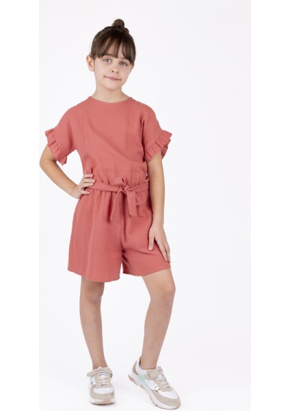 Kız Çocuk Bel Kuşaklı Şort Tulum